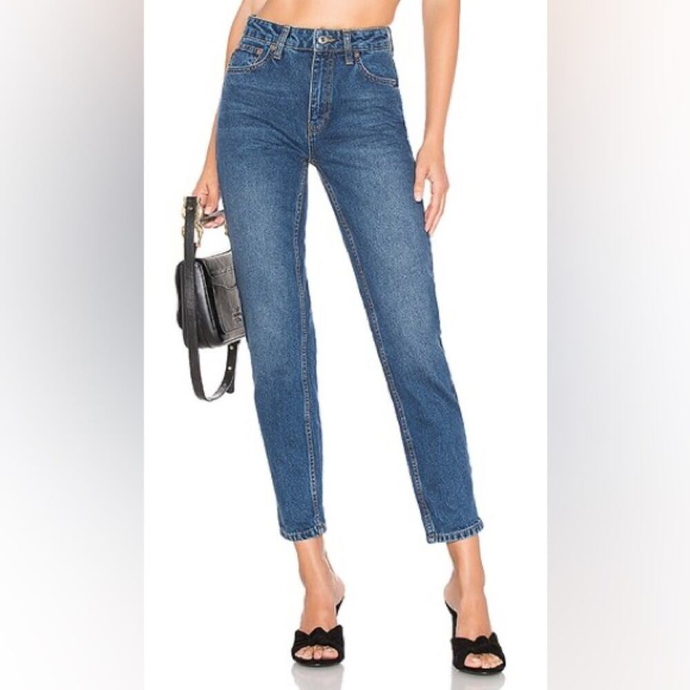 Free People We The Free Mom Jean High Rise Dark Denim Ankle Size 25